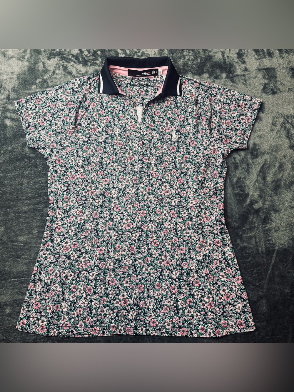 Ralph Lauren RLX Navy Floral Tank with Pink and Green Print
